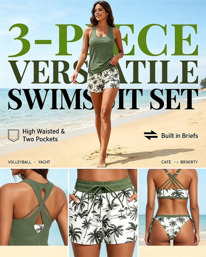Solene – Three-Piece Tankini Bikini & Cover-Up Set