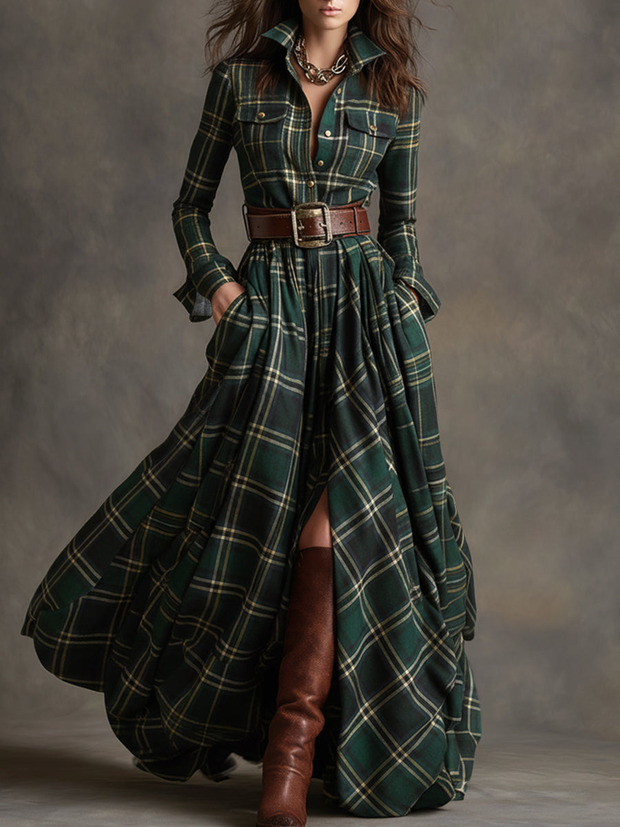 Henrietta | Belted Button-Front Long-Sleeve Maxi Shirt Dress for Women