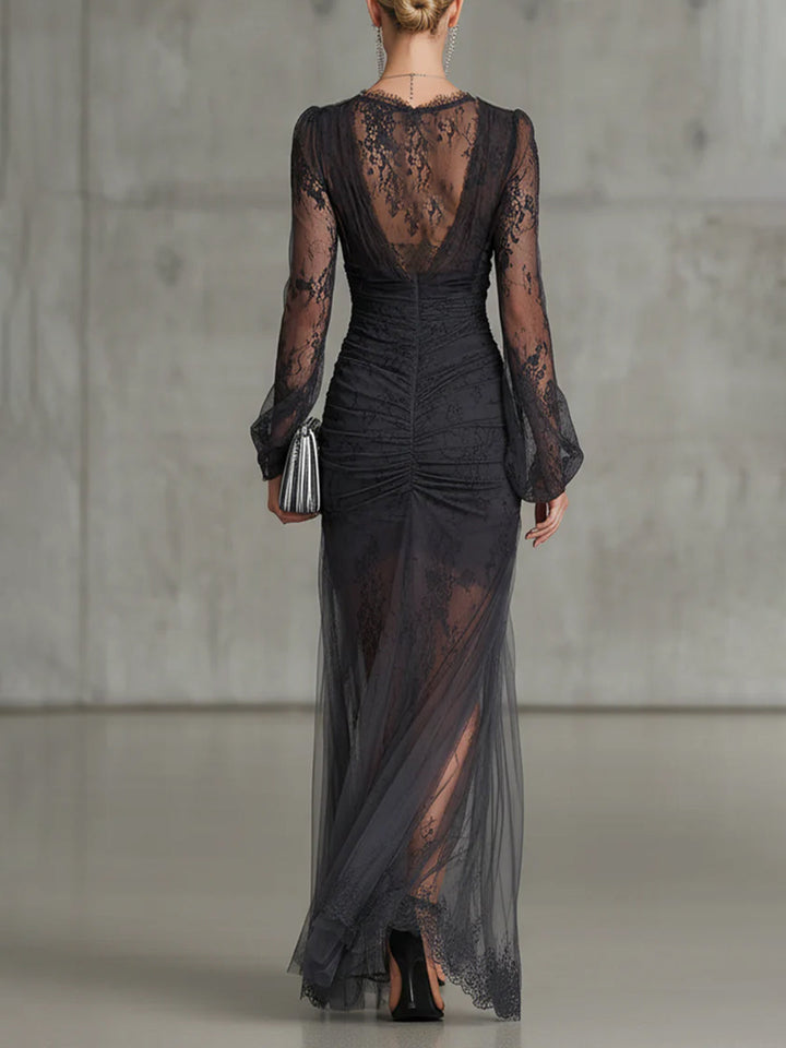 Quintina Lace V-Neck Evening Maxi Dress