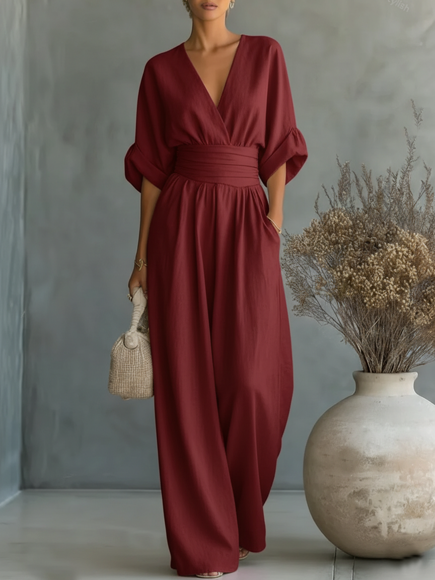 Verity Elegant V-Neck High-Waist Jumpsuit