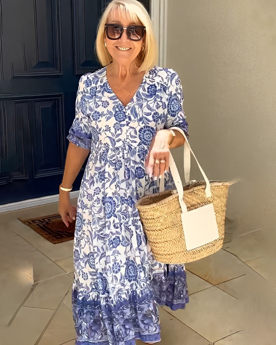 Ellie Graceful V-Neck Floral Dress