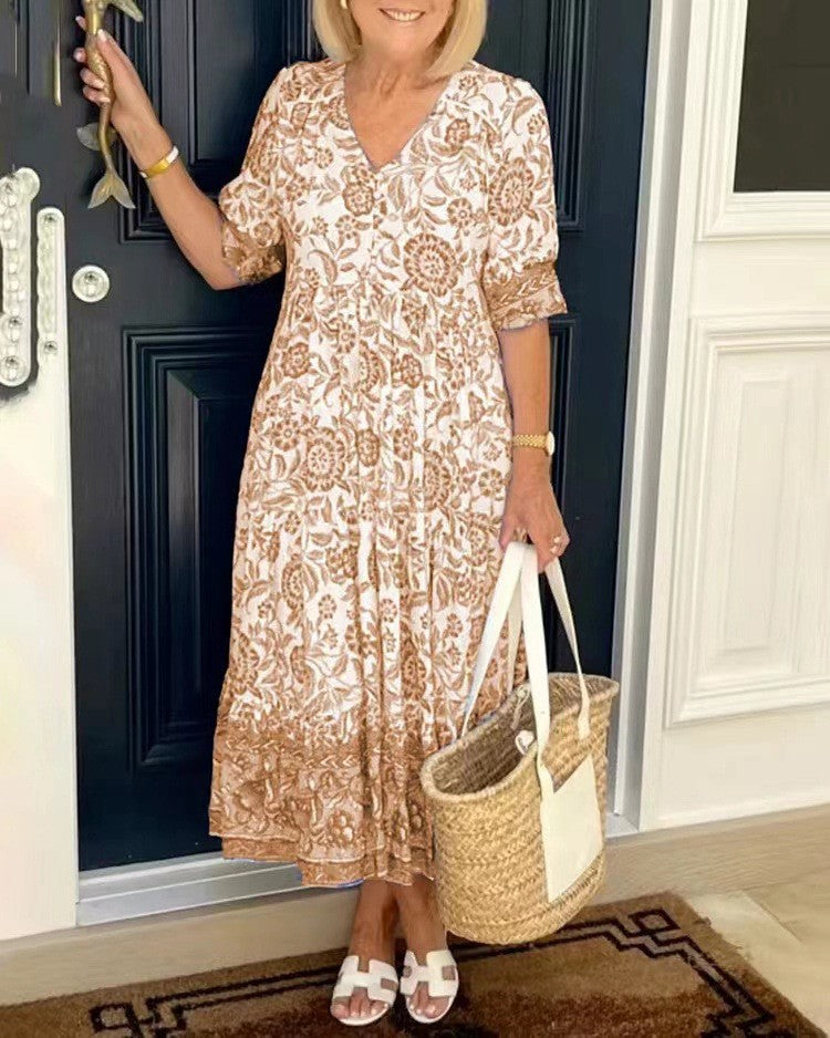 Ellie Graceful V-Neck Floral Dress