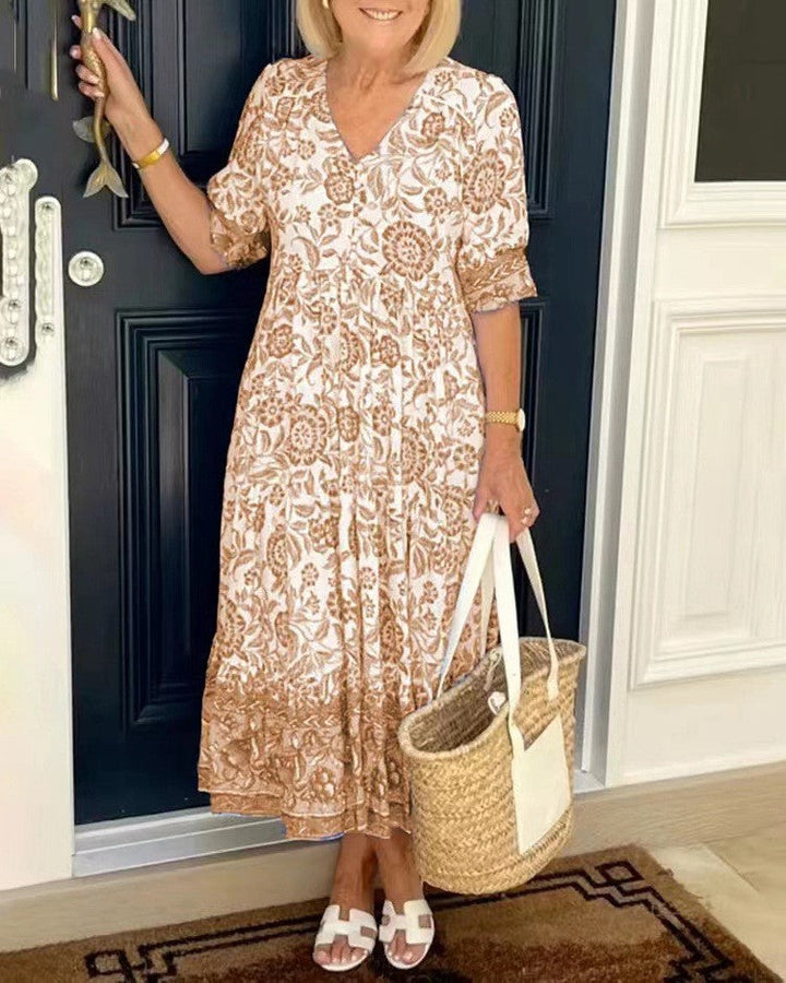 Ellie Graceful V-Neck Floral Dress