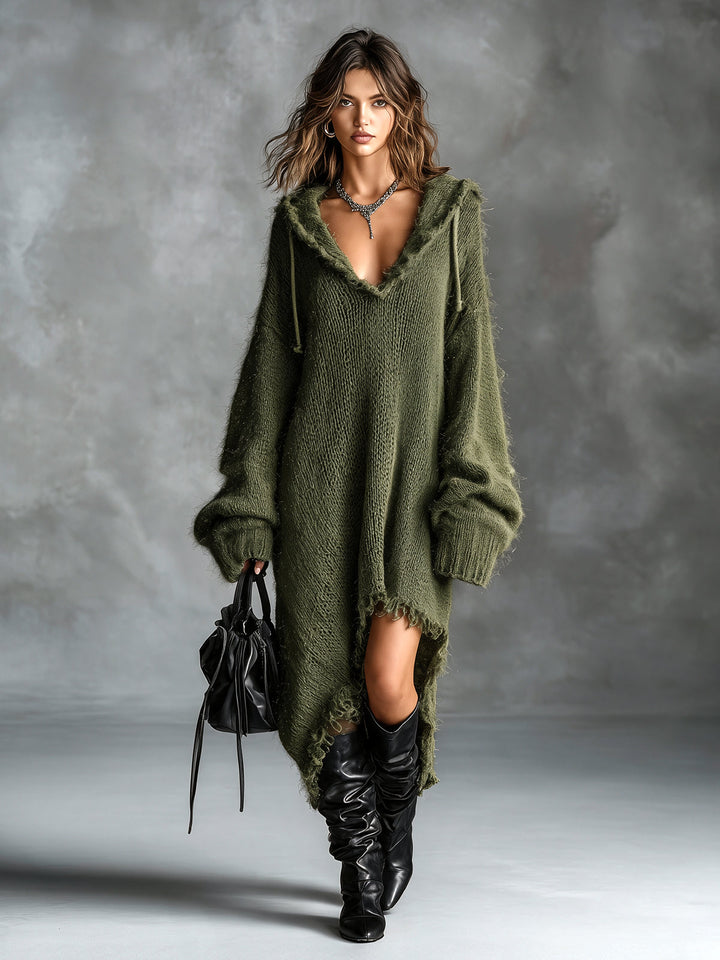Elena Fuzzy Knit Hooded Sweater Dress