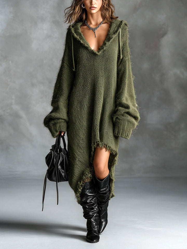 Elena Fuzzy Knit Hooded Sweater Dress