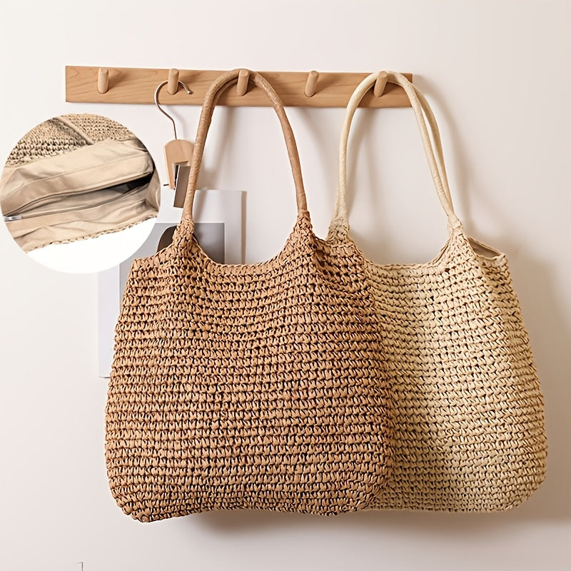 Marisol Woven Straw Shoulder Bag - Hazelnut detail