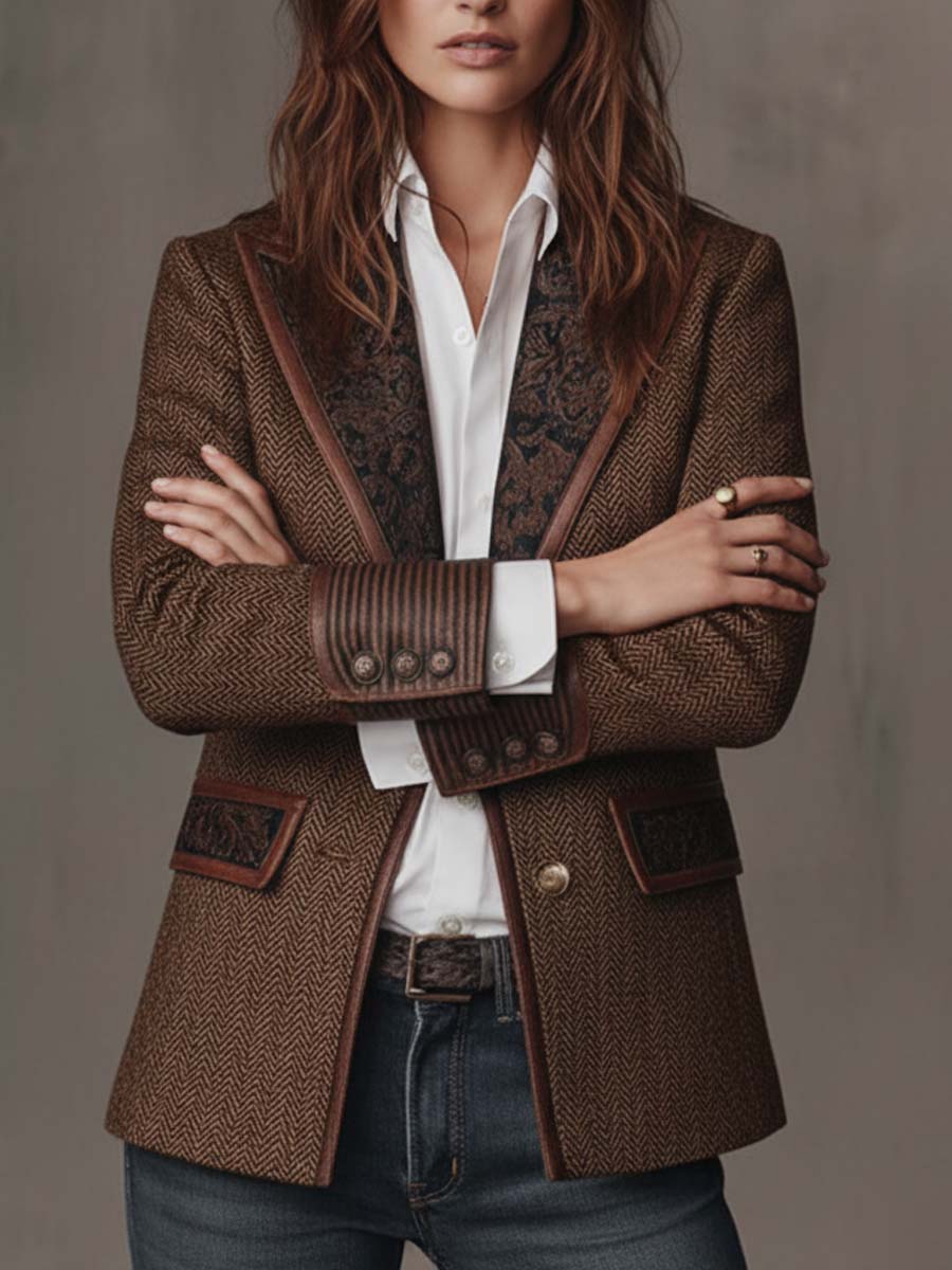 Gisèle | Chevron Print Panelled Blazer