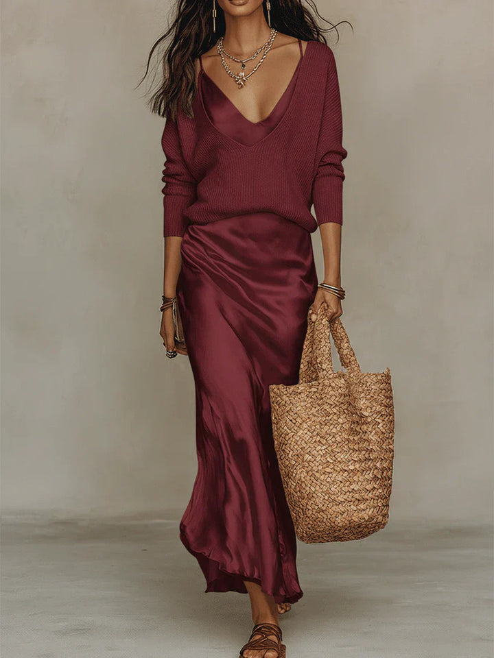 Aurelia Satin Midi Dress Set