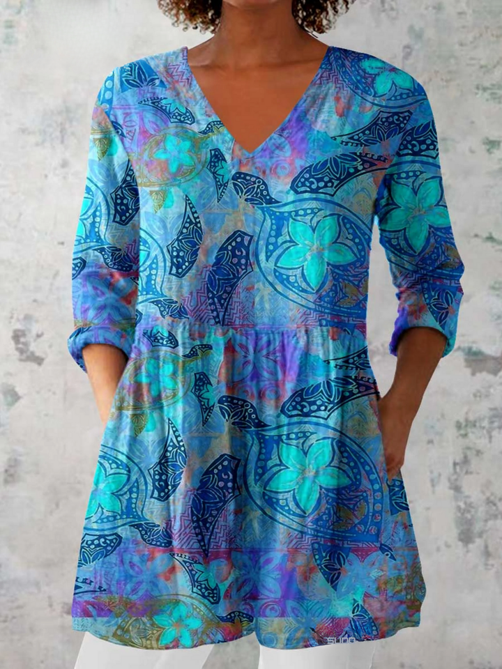 Juliet Long Blouse with V-Neck