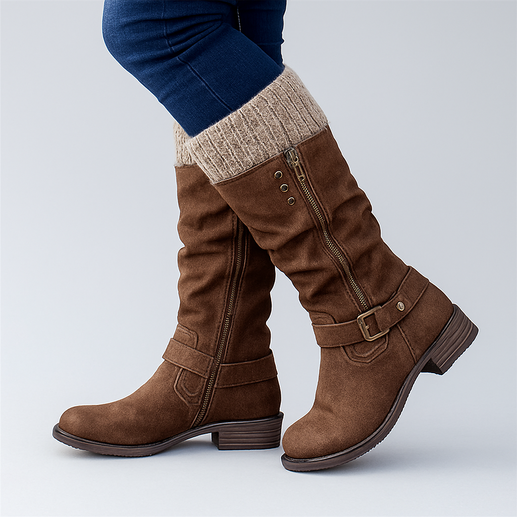 Bonnie Elegant Buckle Boots – Brown