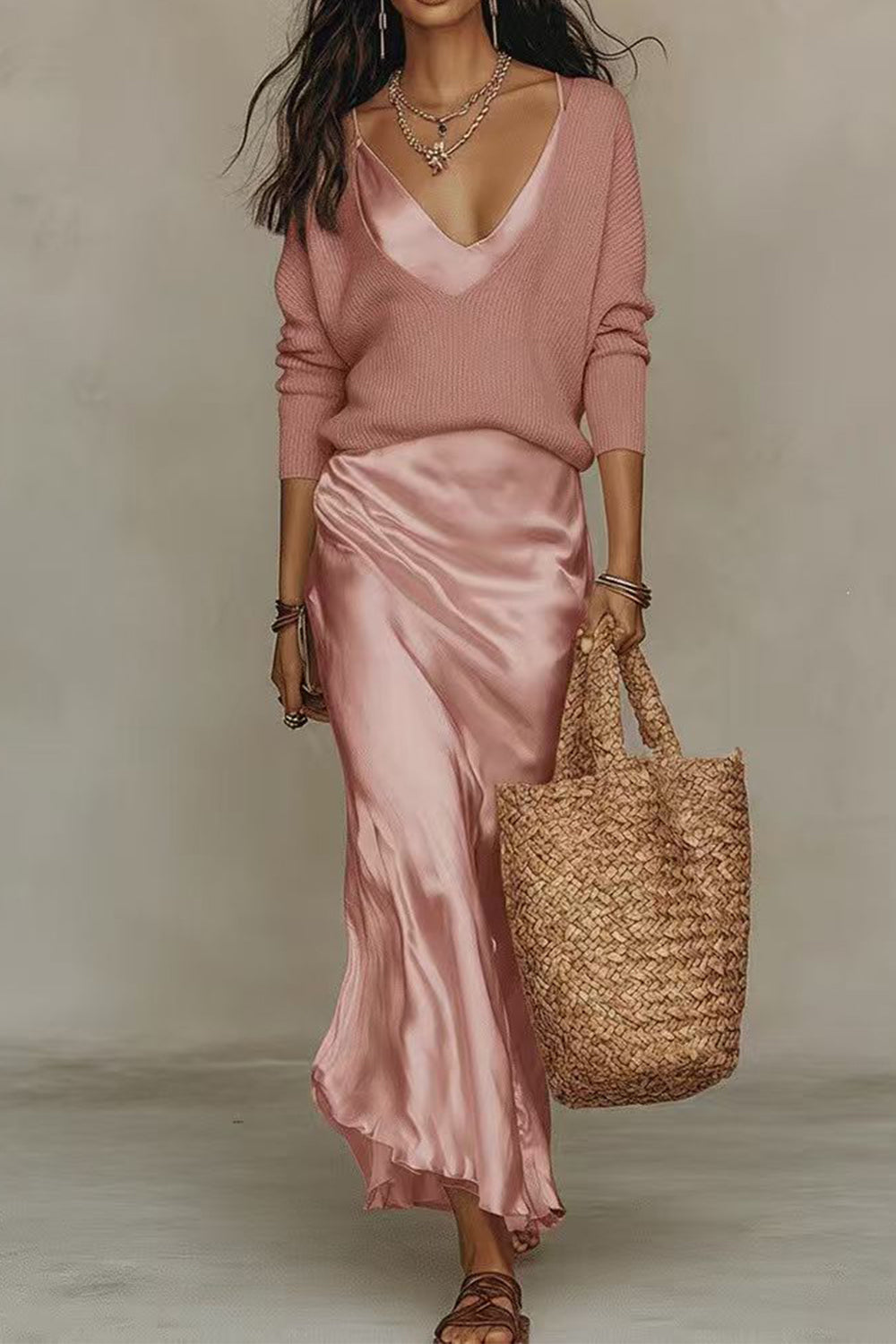 Jessa Sweater & Satin Maxi Dress Set
