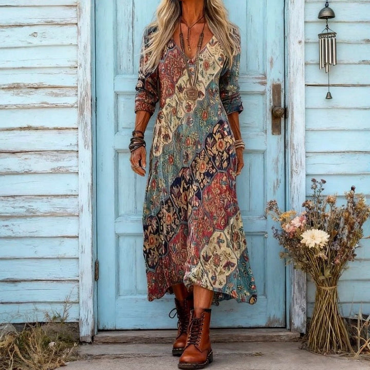 Emily Flowy Ethnic Print Maxi Dress