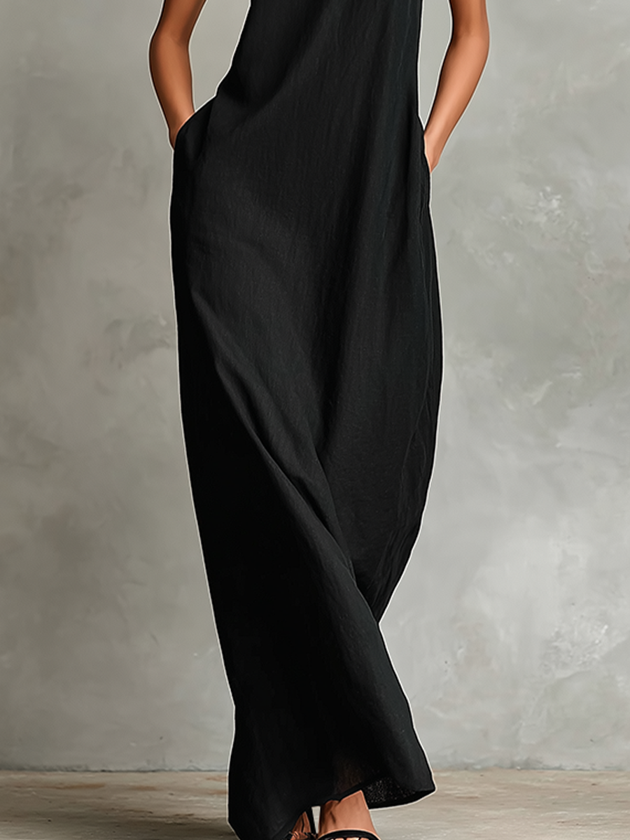 Vesper – Linen-Blend High Neck Maxi Dress