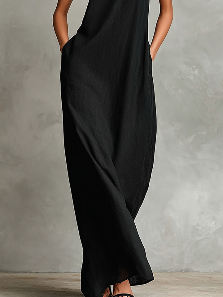 Vesper – Linen-Blend High Neck Maxi Dress