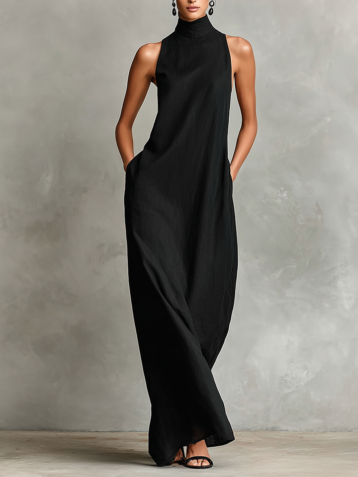 Vesper – Linen-Blend High Neck Maxi Dress
