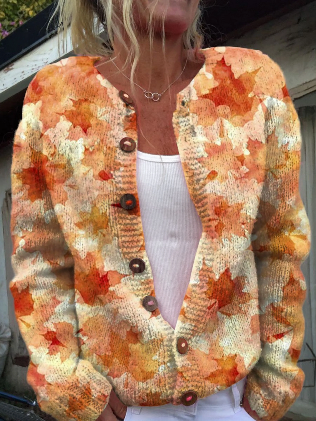Hazel | Maple Leaf Print Knit Cardigan