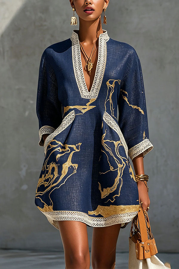 Pirella Golden Marble Print Tunic Dress detail 2