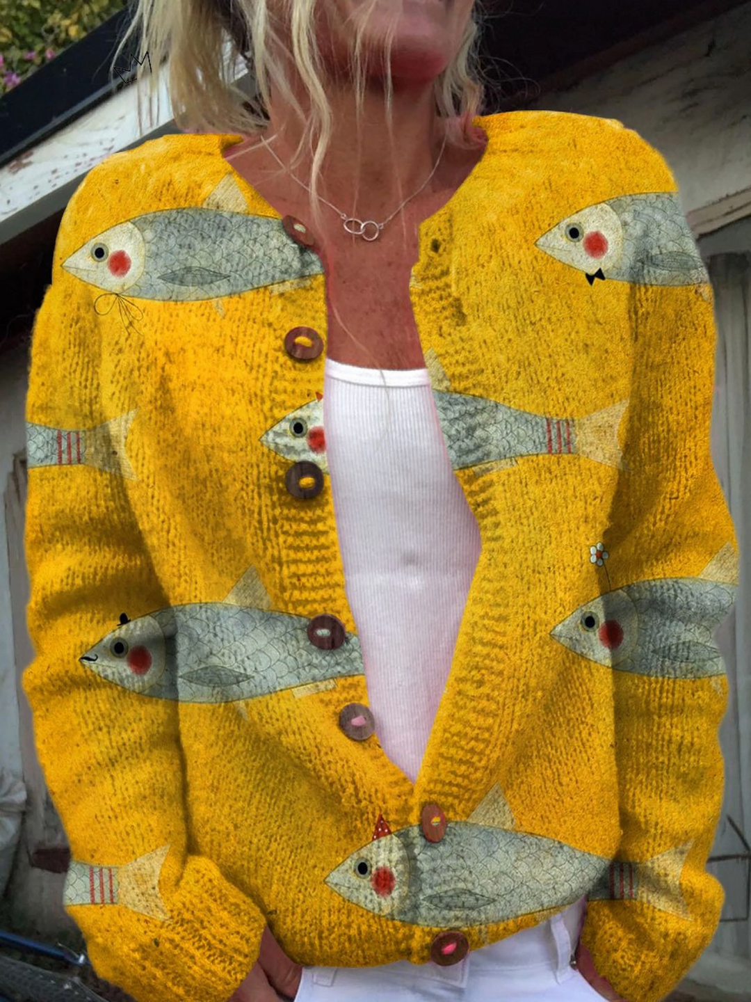 Winifred | Fish-Print Knit Cardigan