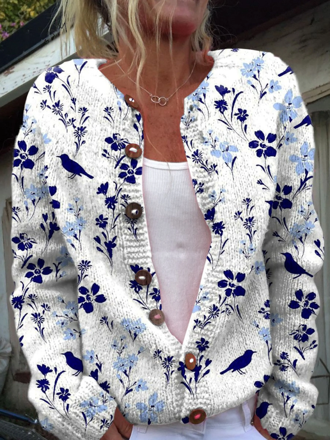 Ivy | Floral Bird Print Button Cardigan