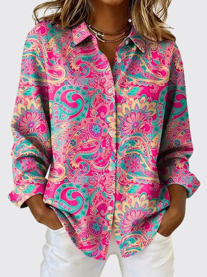 Katarina Paisley Print Button-Up Blouse – Pink