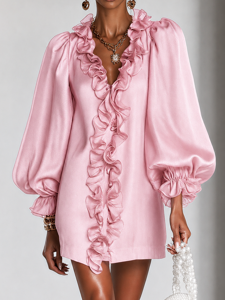 Guinevere | Ruffled Puff-Sleeve Straight-Cut Dress