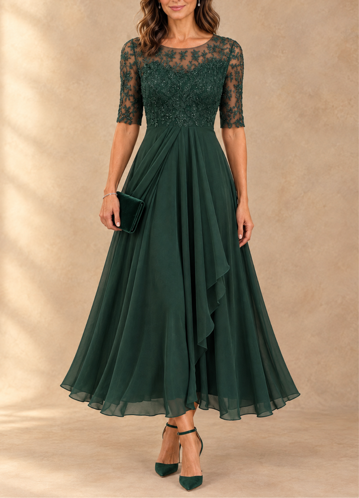 Abella Lace and Chiffon Dress - Green