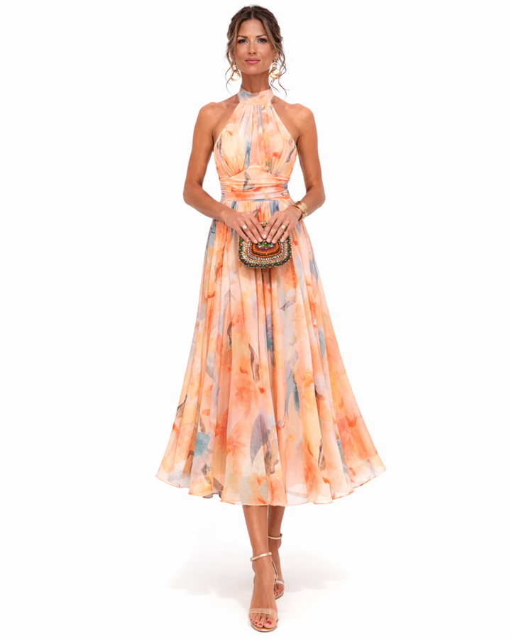 Aurora – Halter Neck Watercolor Print Dress