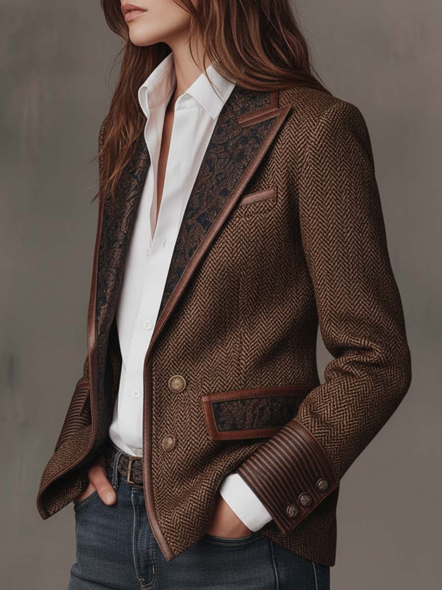 Gisèle | Chevron Print Panelled Blazer