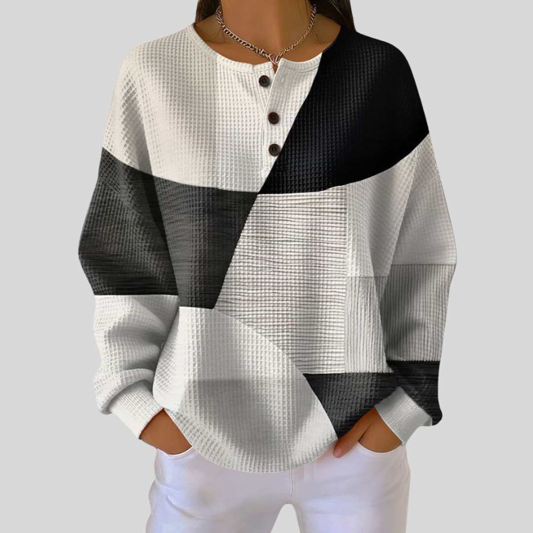 Almira Waffle Knit Henley Sweatshirt