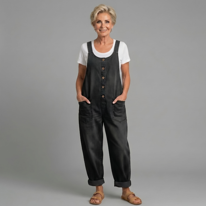 Erin - Vintage Washed Cotton Denim Overalls