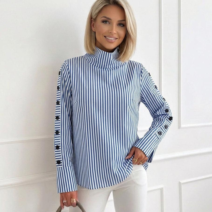 Iselle Blue Striped High Neck Top
