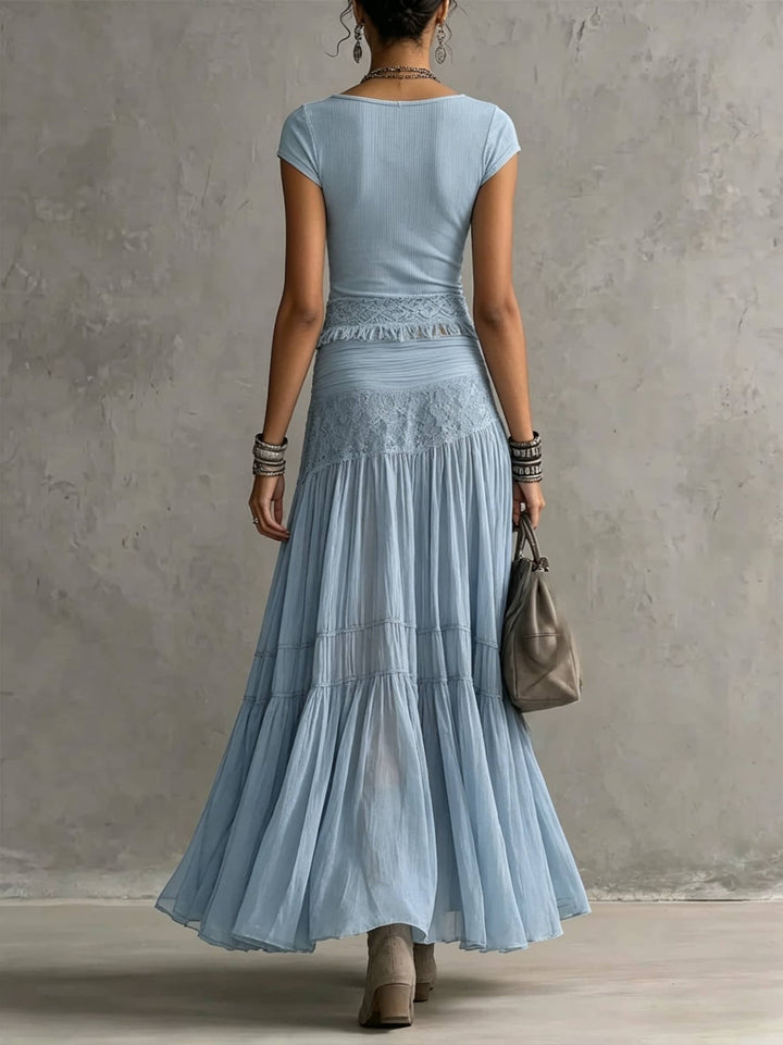 Bella Two-Piece Set — Short-Sleeve Top & Boho Skirt