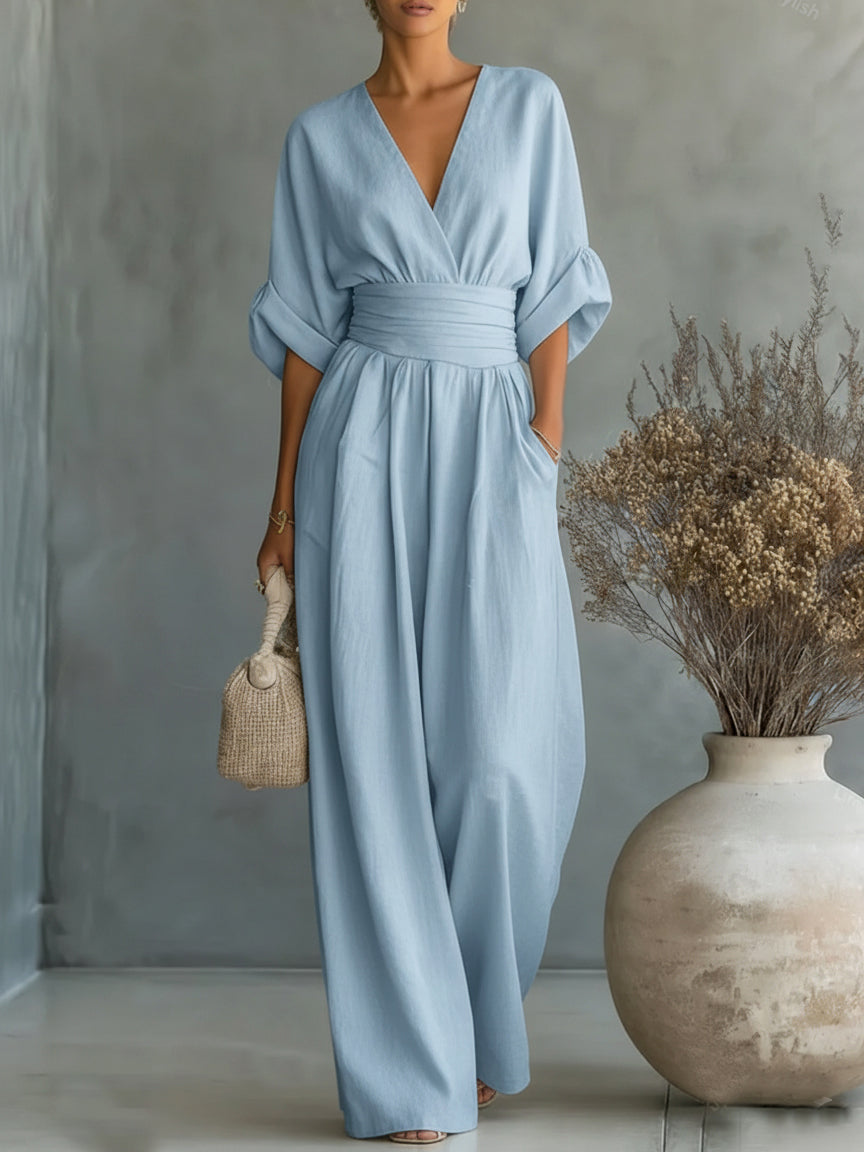 Verity Elegant V-Neck High-Waist Jumpsuit