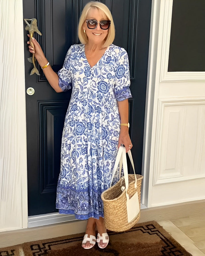 Ellie Graceful V-Neck Floral Dress