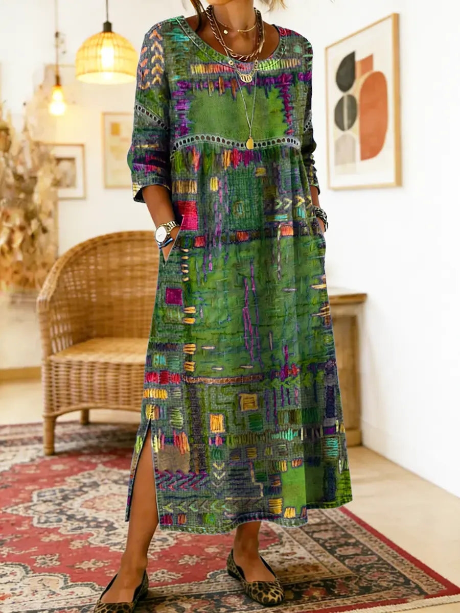 Manuela Boho Patchwork Midi Dress