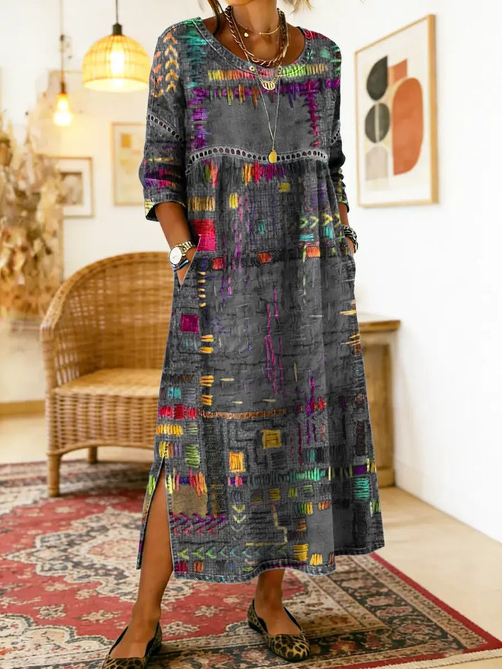 Manuela Boho Patchwork Midi Dress