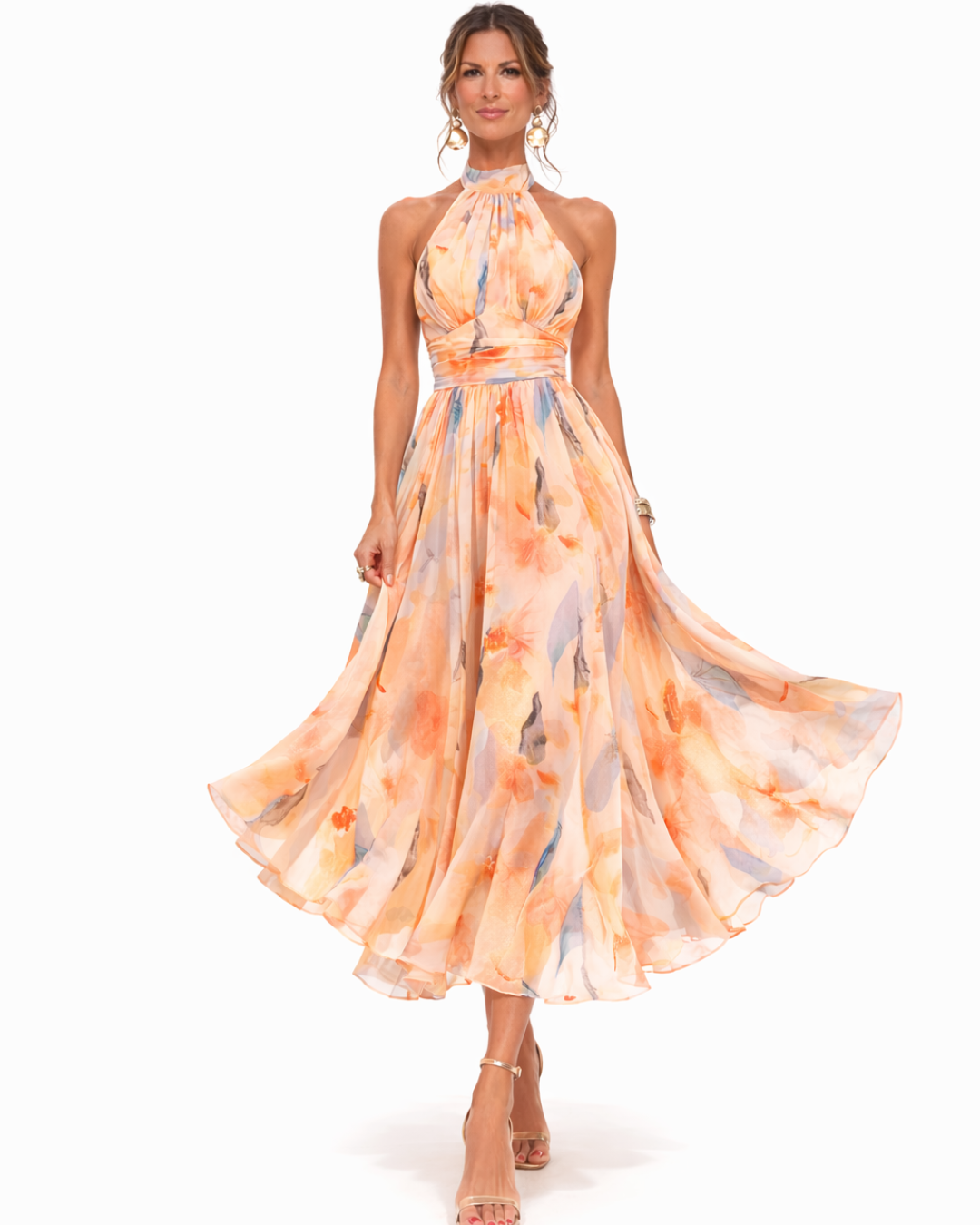 Aurora – Halter Neck Watercolor Print Dress