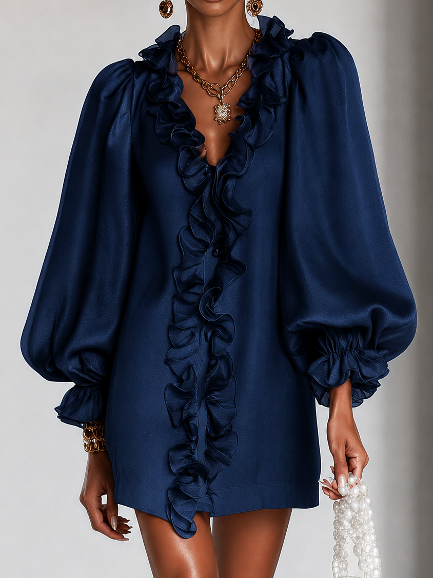 Guinevere | Ruffled Puff-Sleeve Straight-Cut Dress