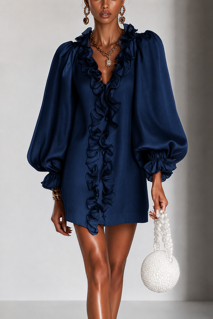 Guinevere | Ruffled Puff-Sleeve Straight-Cut Dress