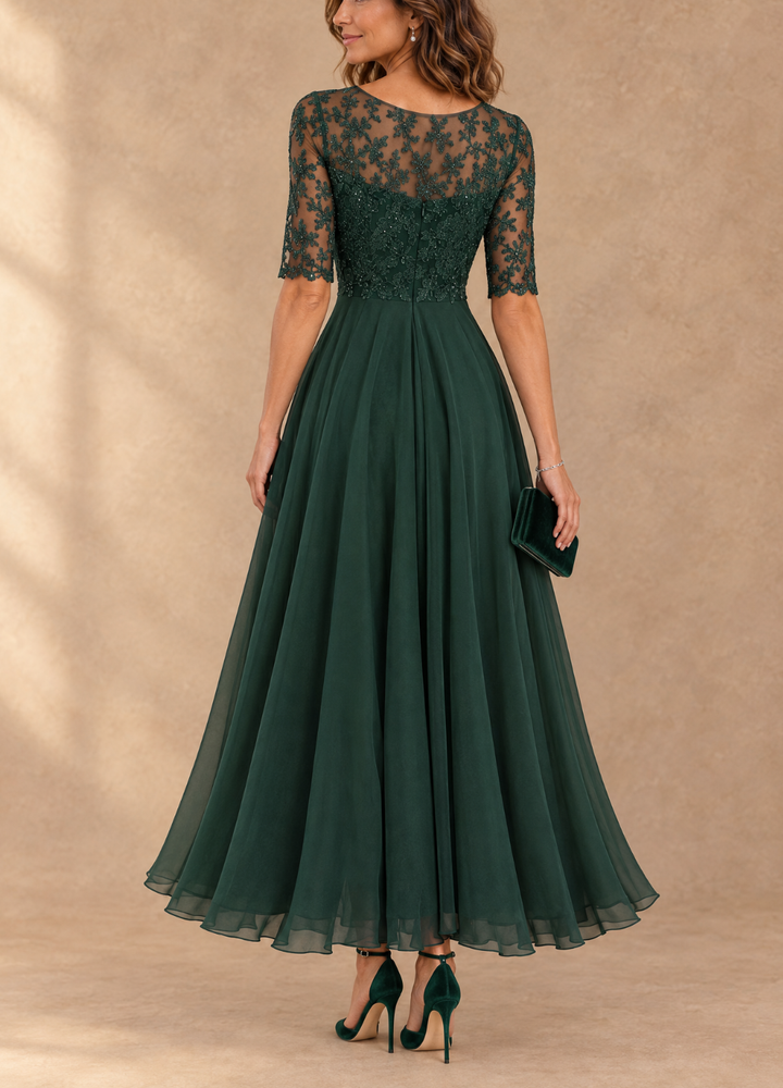 Abella Lace and Chiffon Dress - Green
