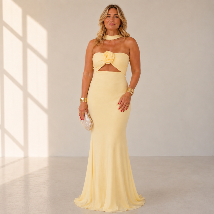 Capri – Pastel Yellow Floral Maxi Dress
