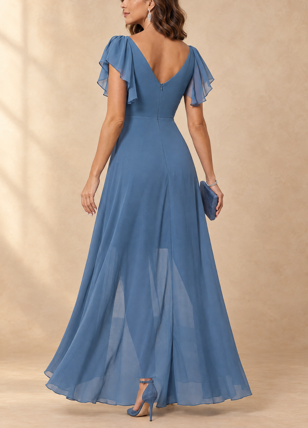 Denise Flutter Sleeve Maxi Dress - Blue