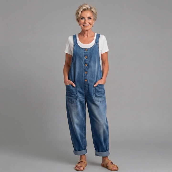 Erin - Vintage Washed Cotton Denim Overalls