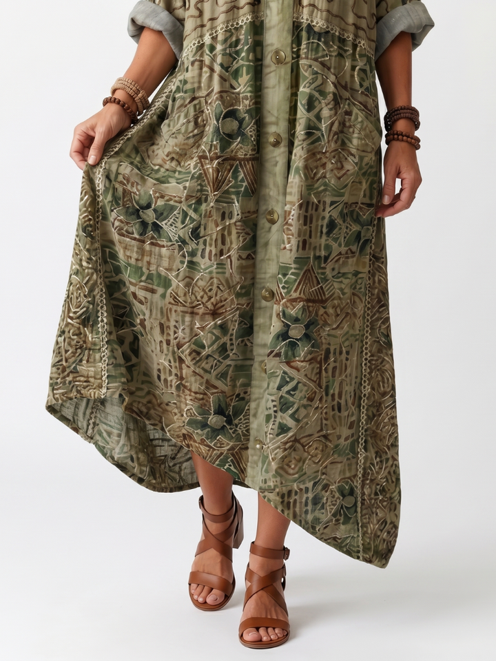 Aleta Button Front Oversized Pocket Midi Dress