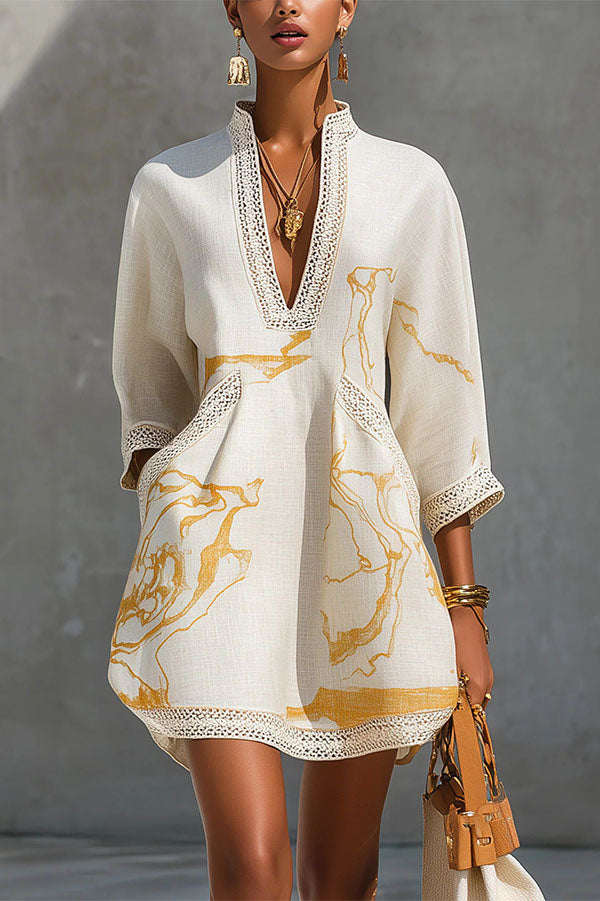 Pirella Golden Marble Print Tunic Dress detail 3