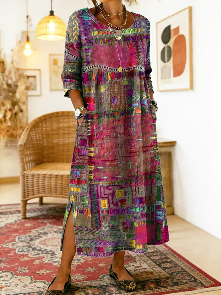 Manuela Boho Patchwork Midi Dress