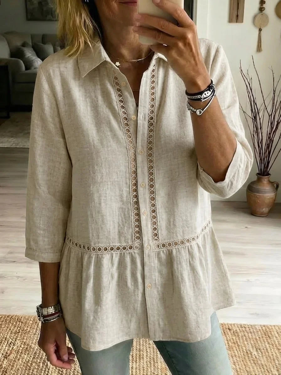 Marta – Linen Cotton Openwork Blouse