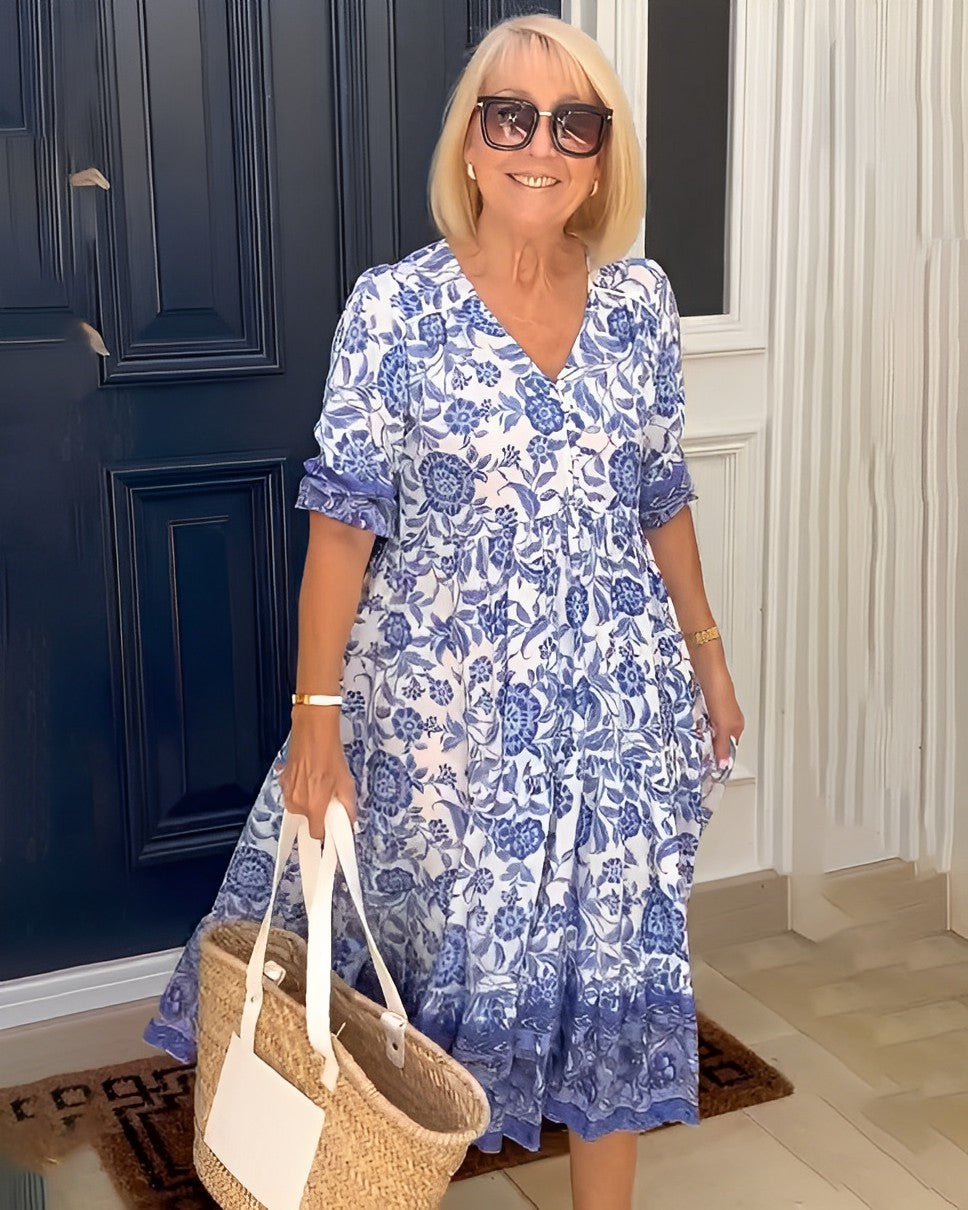 Ellie Graceful V-Neck Floral Dress