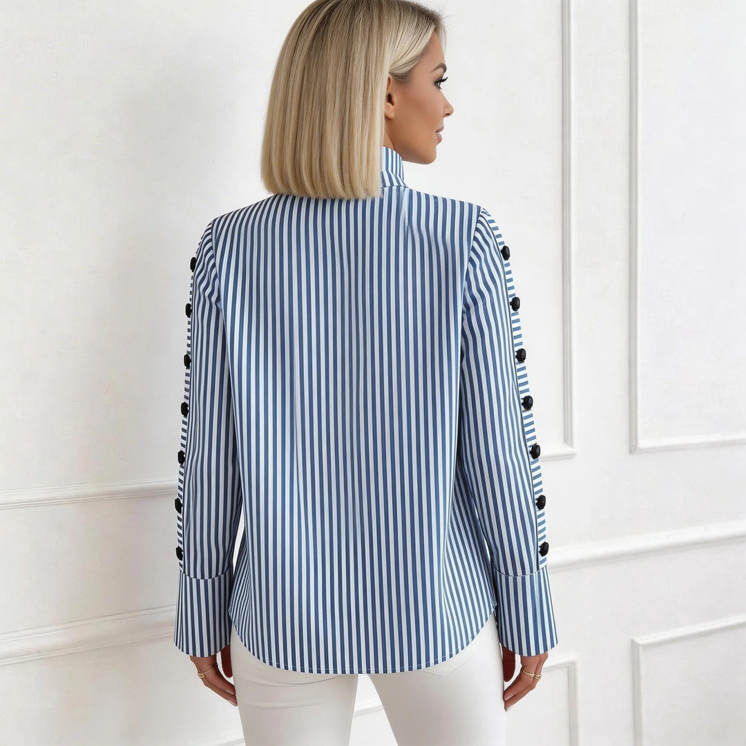 Iselle Blue Striped High Neck Top