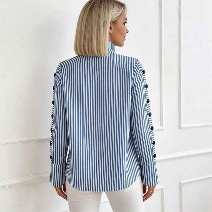 Iselle Blue Striped High Neck Top
